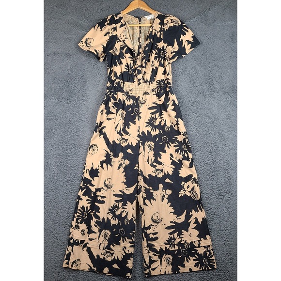 Anthropologie Pants - Anthropologie Floral Wide Leg The Somerset Jumpsuit XS Smocked Waist V-Neck